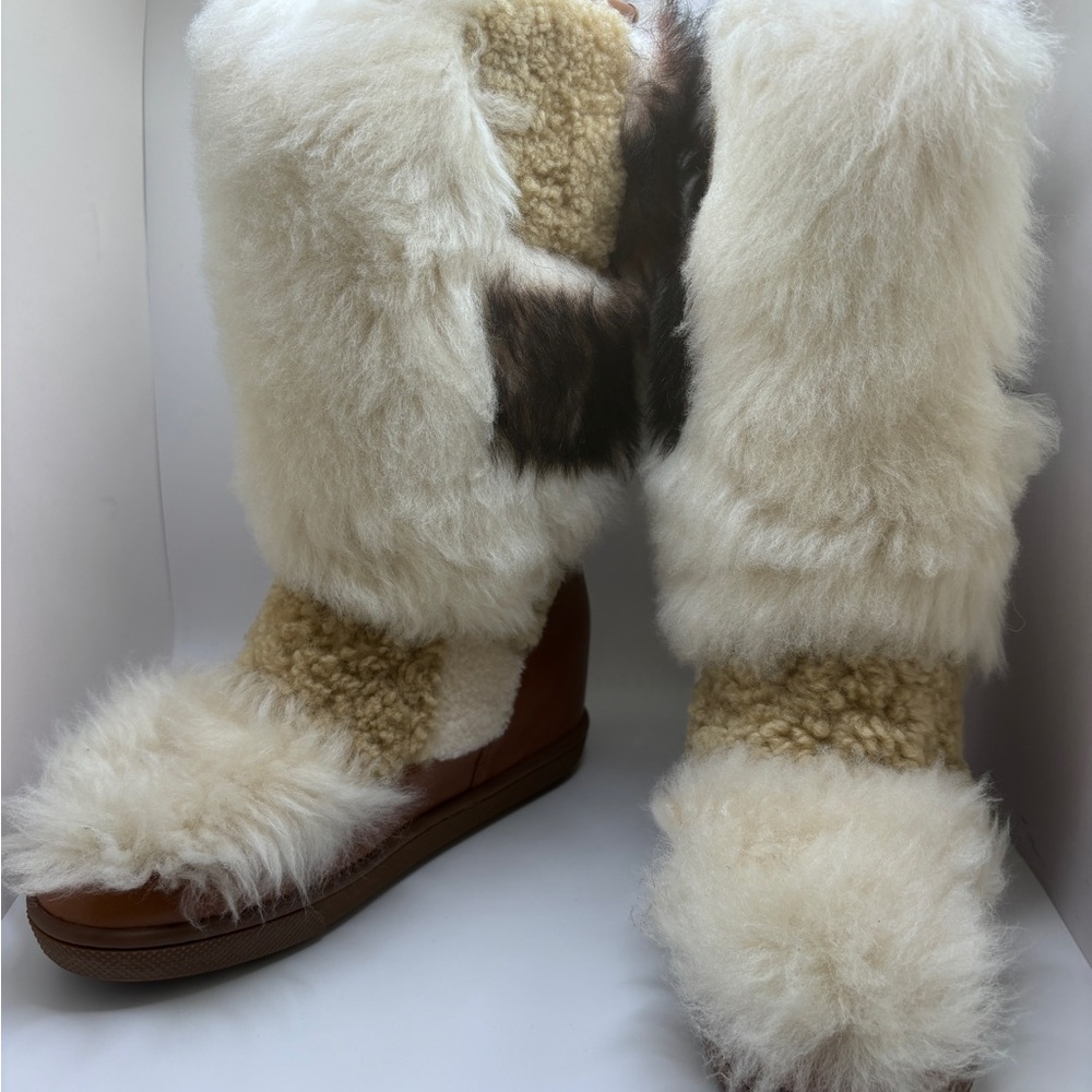 NIB COACH Morton Calf/Shearling Mix Saddle/Natural Boot - Picture 12 of 13